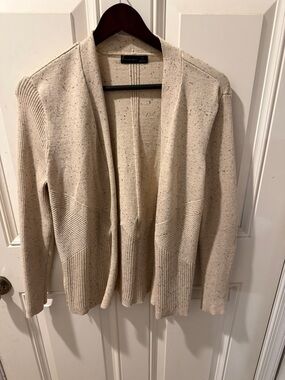 Women’s Open-Front Cream Speckled Ribbed Cardigan Size L